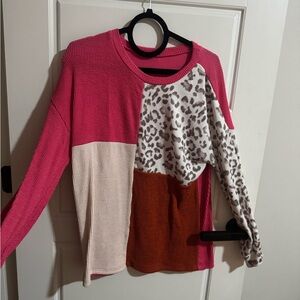 Colorblock Leopard Print Sweater
